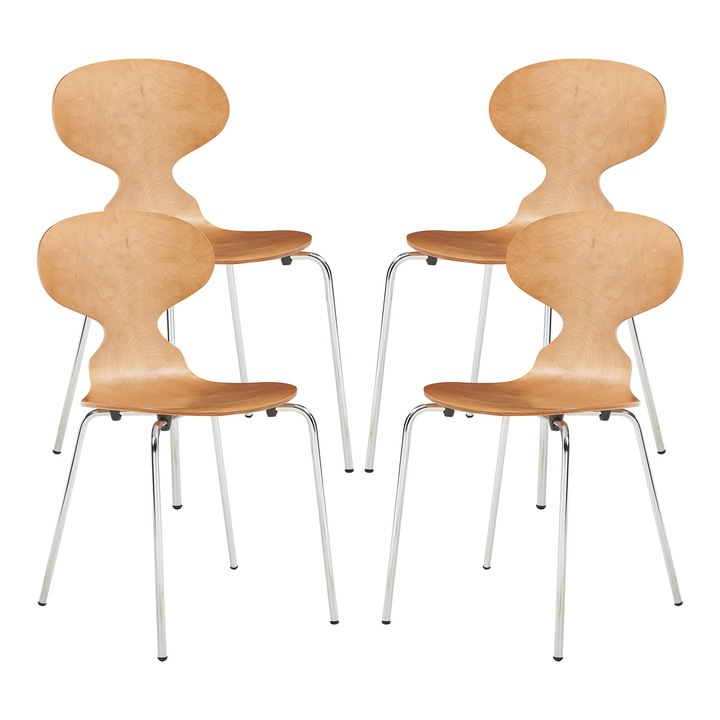 Set 4 scaune bucatarie, en.casa, Kil, 80 x 47 x 48 cm, lemn, metal, nuc, crom