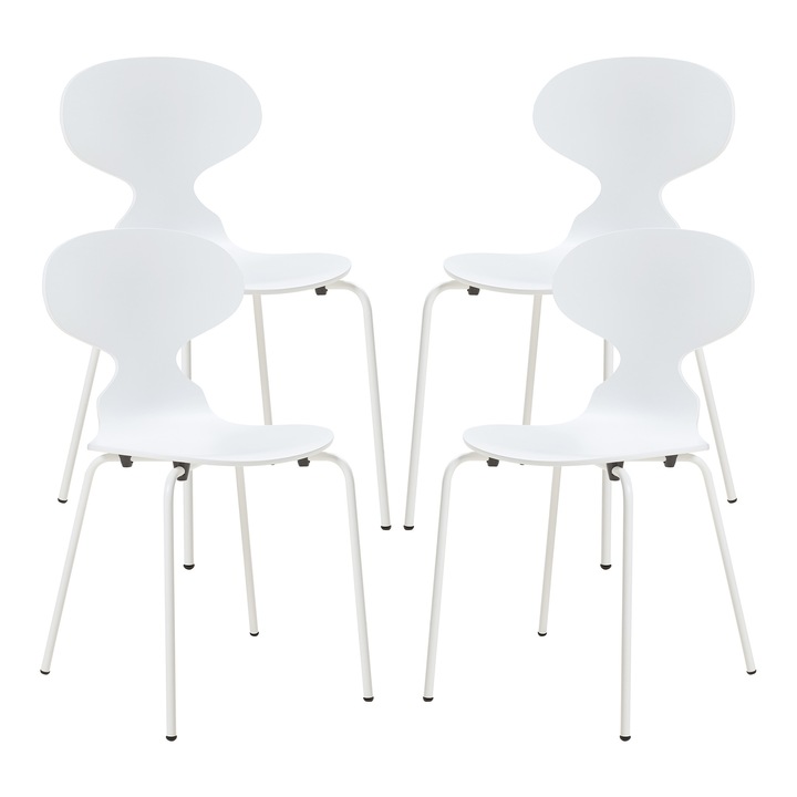 Set 4 scaune bucatarie, en.casa, Kil, 80 x 47 x 48 cm, lemn, metal, alb