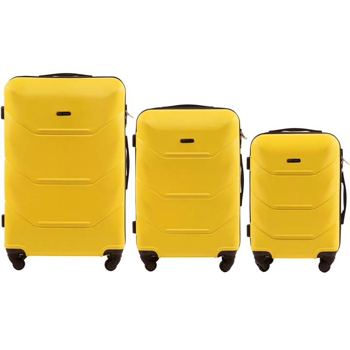 Set 3 trolere WINGS, galben, ABS, roti pivotante 360, interior organizat
