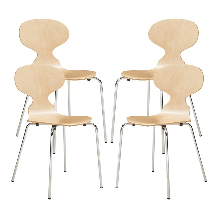 Set 4 scaune bucatarie, en.casa, Kil, 80 x 47 x 48 cm, lemn, metal, efect lemn, crom