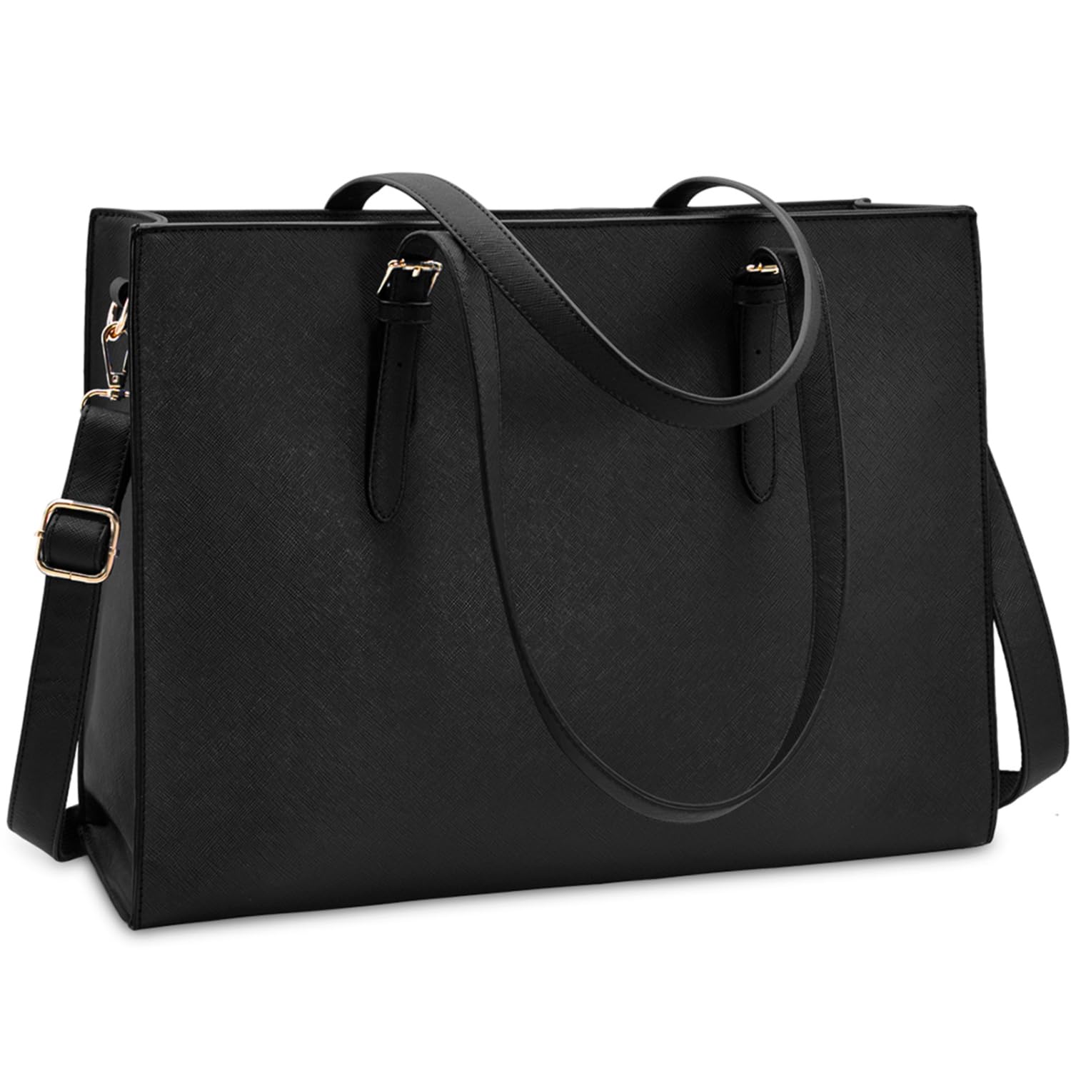 Geanta de laptop pentru femei, piele usoara, impermeabila, 15,6 inch, compartiment multiplu, umar unic, servieta eleganta si versatila, depozitare organizata, Negru