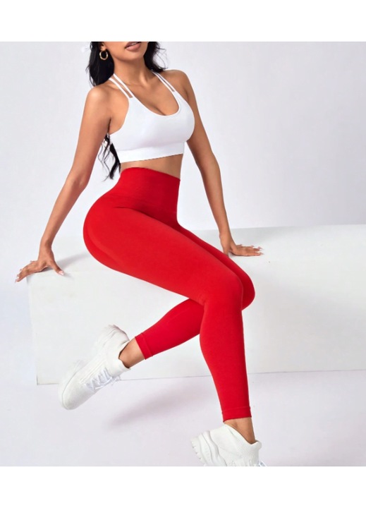 Noi leggings, Magas dereku, Slimfit, Rugalmas, Matt, Lycra, Piros, Piros