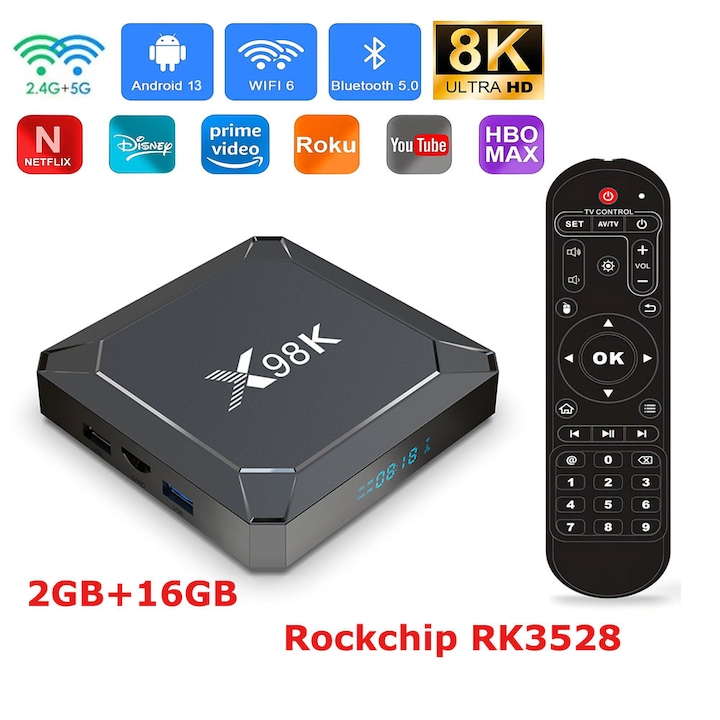 Смарт ТВ кутия X98K Android 13 16G Rockchip RK3528 8K HD Смарт приставка BT 5.0 2.4 & 5G Двоен Wifi 6 Steaming Media Player