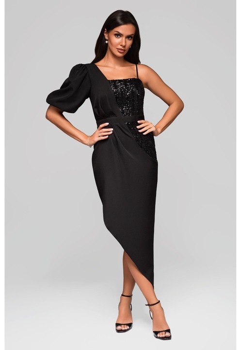 Макси асиметрична вечерна рокля LARICA LA-OM-DLR216, Черен