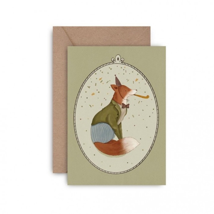 Karnet urodzinowy Happy Birthday, Grupa Kreatywna, 12x17cm, cu ilustratie de lisek, kraft