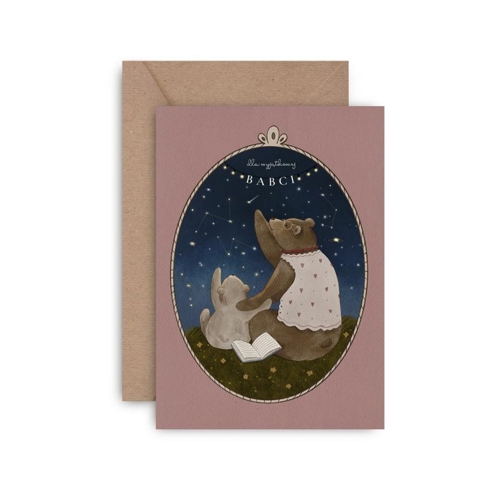 Felicitare Grandma Bear, Grupa Kreatywna, 12x17 cm, cu plic kraft, ilustratie acquerela
