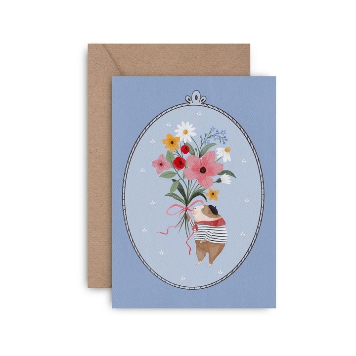 Felicitare Merci, Grupa Kreativa, 12x17cm, ilustratie cu porcusor de Guineea, cu envelopa kraft