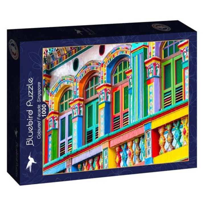 Пъзел Bluebird от 1000 части - Цветна фасада, Сингапур (91042)