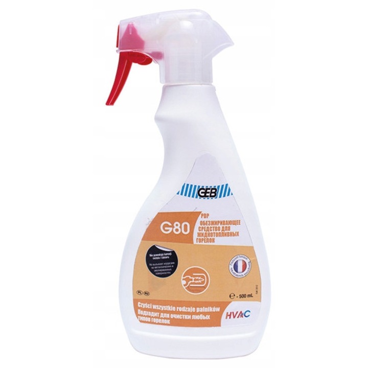 Detergent chimic pentru arzatoare GEB G80, 500ml, lichid incolor, flacon pulverizator