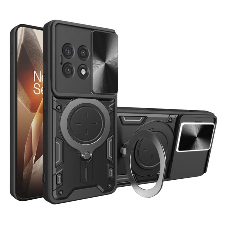 Husa pentru OnePlus 13R, SKYDDAR INNOVATION, CamGuard Pro, Inel Magnetic, Protectie Camera, set cu sticker, Negru