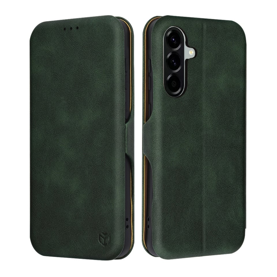 Husa pentru Samsung Galaxy A56 5G, SKYDDAR INNOVATION, Safe Wallet tip carte din Piele Ecologica, Suport Carduri, Inchidere Magnetica, set cu sticker, Verde