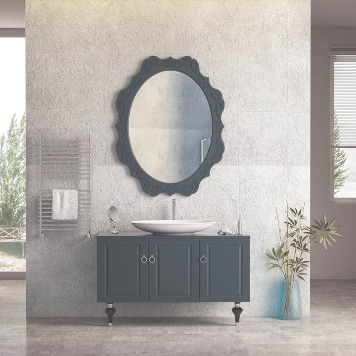 Set mobilier baie Palermo cu baza pentru lavoar, oglinda, 120 cm, antracit