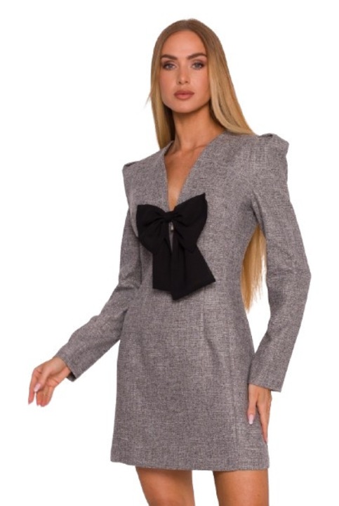 Мини рокля, M869 Дълъг ръкав, Рокля от шифон с, Графитено сиво, M