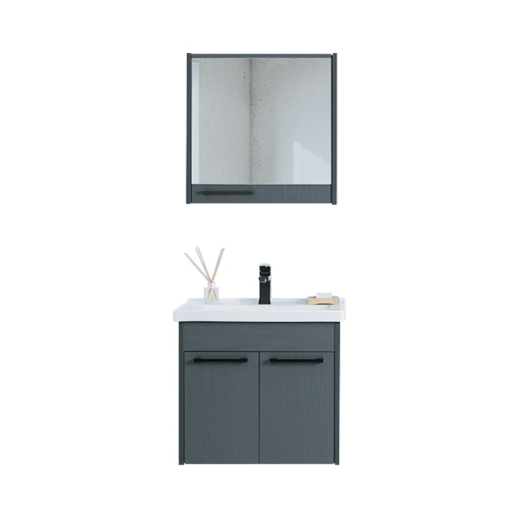 Set mobilier baie Sofia, suspendat, 3 piese, gri inchis, 65 cm