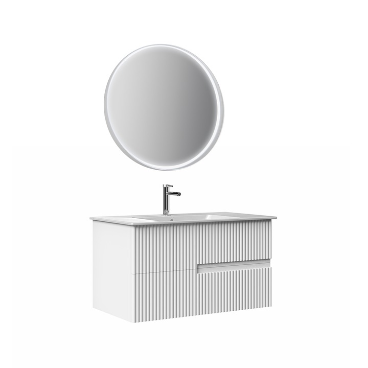 Set mobilier baie Orka Moonlight, suspendat, 3 piese, alb, 70 cm