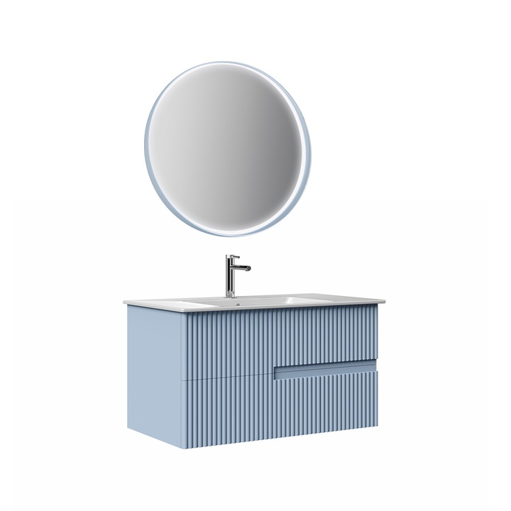 Set mobilier baie Orka Moonlight, suspendat, 3 piese, albastru deschis, 70 cm