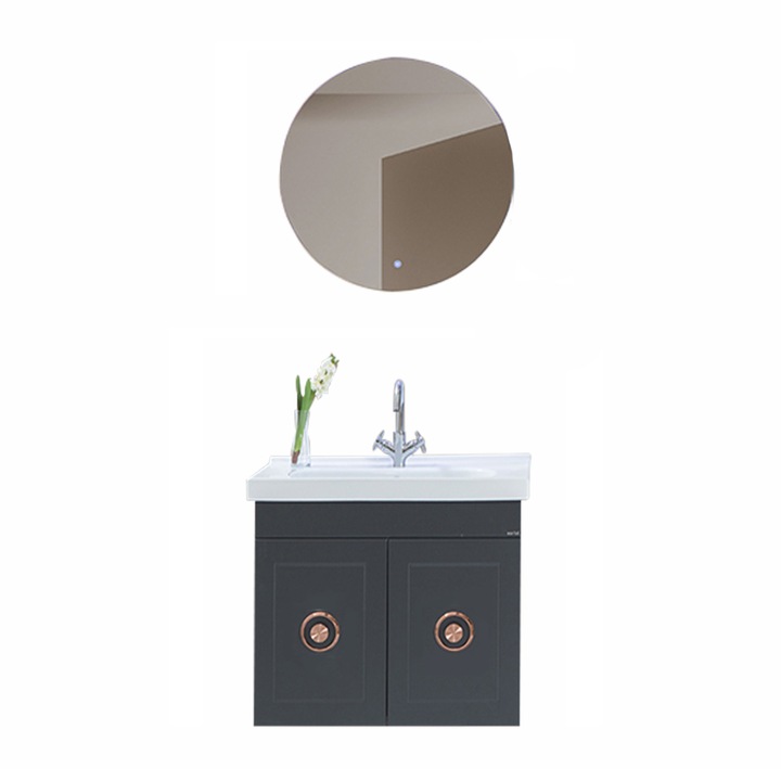 Set mobilier baie Dora, suspendat, 3 piese, anthracite, 65 cm