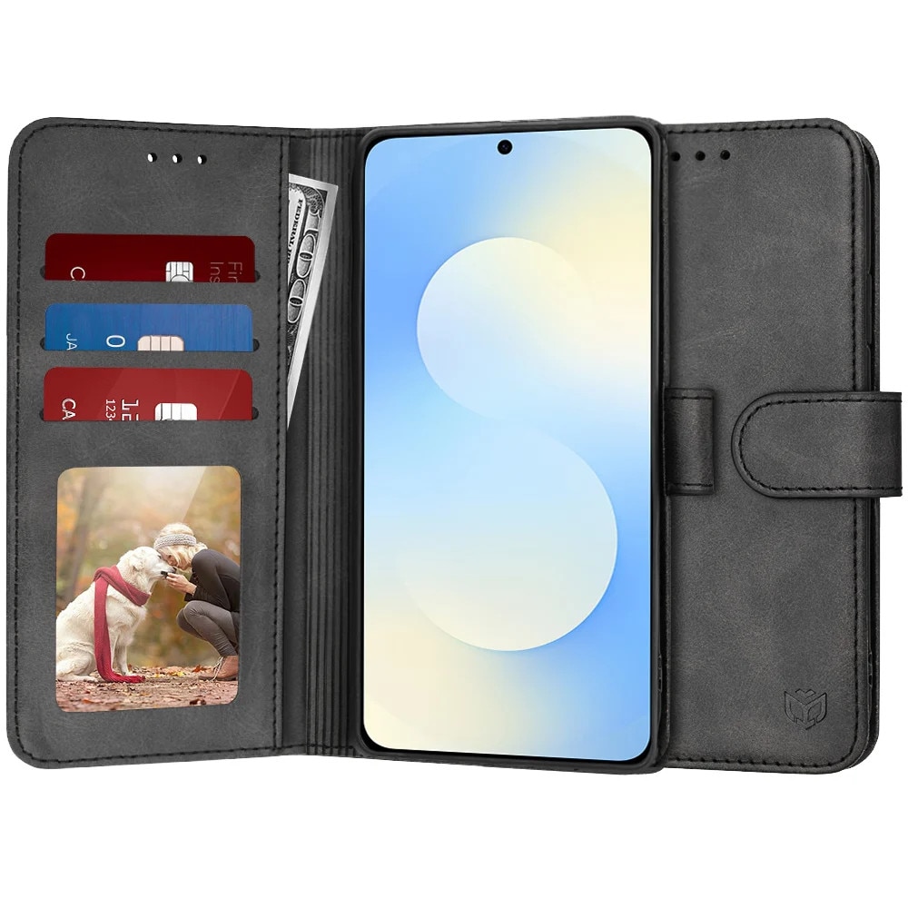 Husa pentru Samsung Galaxy S25 FE, SKYDDAR INNOVATION, Diary Book, tip carte cu Portofel Interior, Antisoc, set cu sticker, Negru
