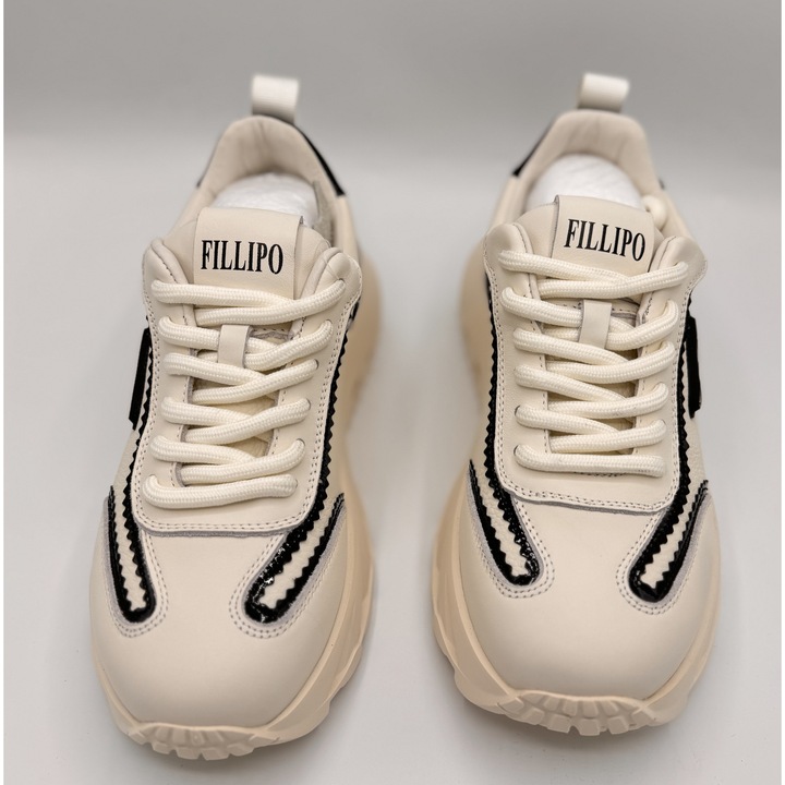 Adidasi barbati Fillipo din piele naturala, albi cu detalii negre, casual sport