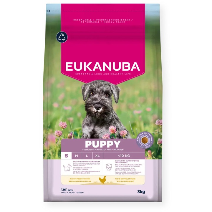 Hrana uscata EUKANUBA pentru caini, Puppy Small Breed, cu pui proaspat, 3 KG