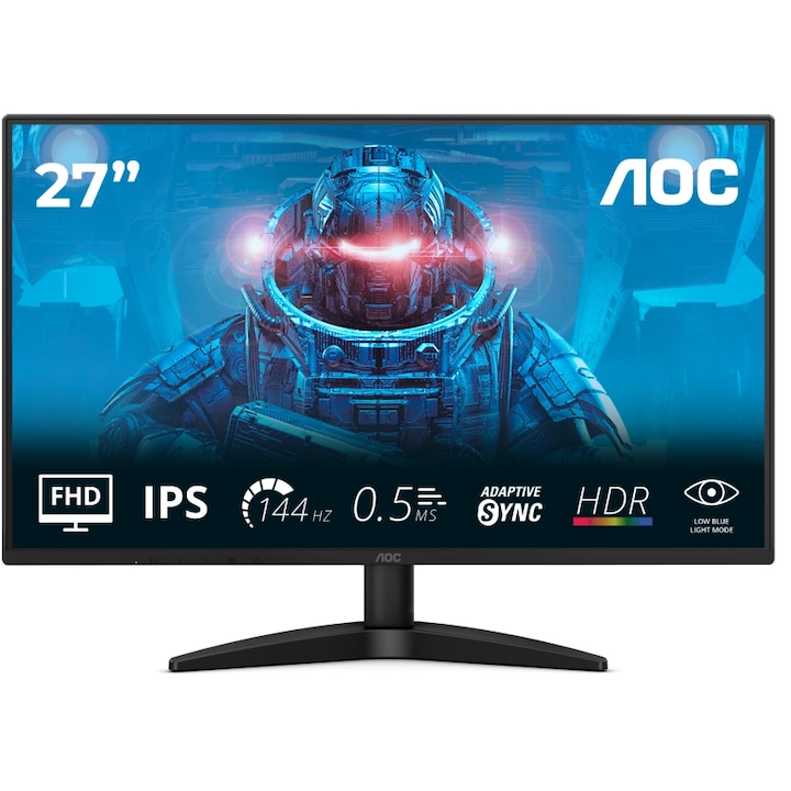 AOC 27" 27B36X gamer monitor IPS LED, Full HD 1920 x 1080, HDMI, DisplayPort, 144 Hz, 4 ms, fekete