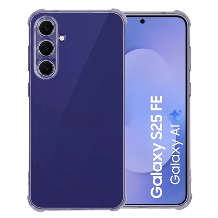 Husă transparentă Samsung Galaxy S25 FE, SKYDDAR INNOVATION, silicon shockproof, set cu sticker, fumuriu