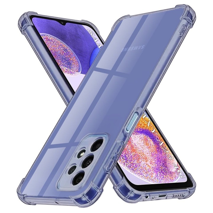 Husă transparentă pentru Samsung Galaxy A23 / A23 5G, set cu sticker, silicon shockproof, fumuriu