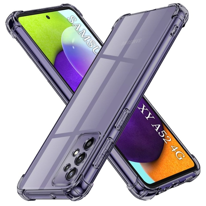 Husă transparentă pentru Samsung Galaxy A52 5G / 4G / A52s 5G, set cu sticker, silicon slim, fumuriu