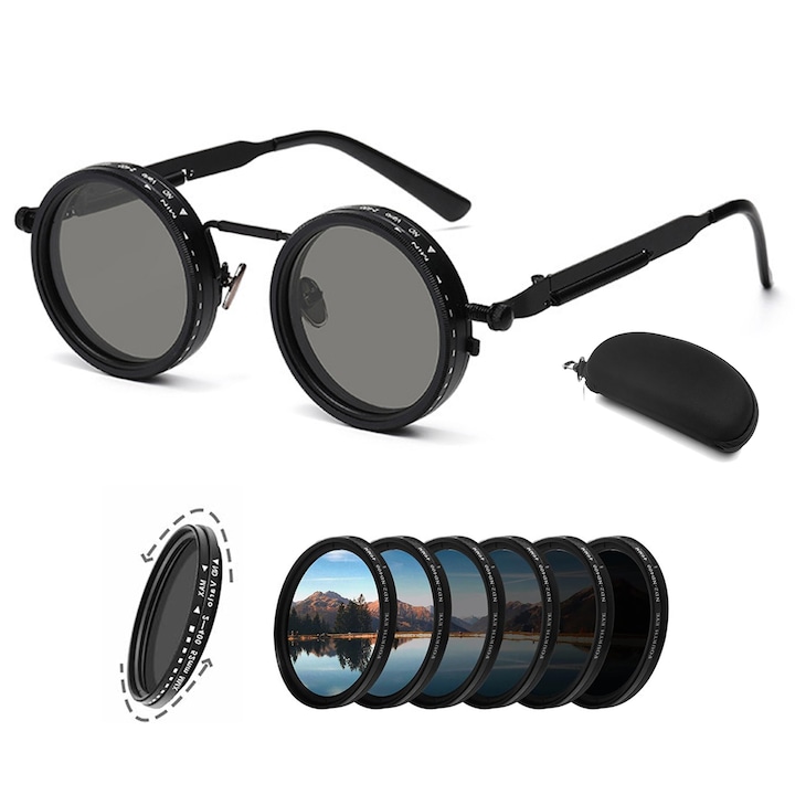 Ochelari de soare polarizati reglabili, Filtru ND400, reglare luminozitate 1-9, protectie UV400, protectie anti-stralucire si anti-soare, BEEVME®, potrivit pentru pescuit si condus, Negru