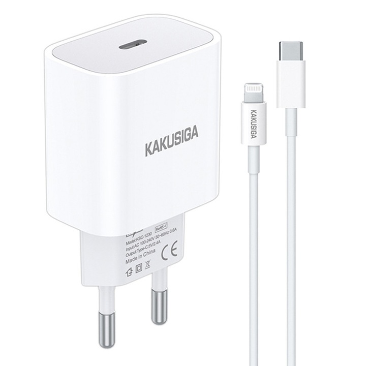 KSC-1231 Adapterkészlet 1M Lightning kábellel, Gyorstöltés 2.4A, USB-C port, Fehér