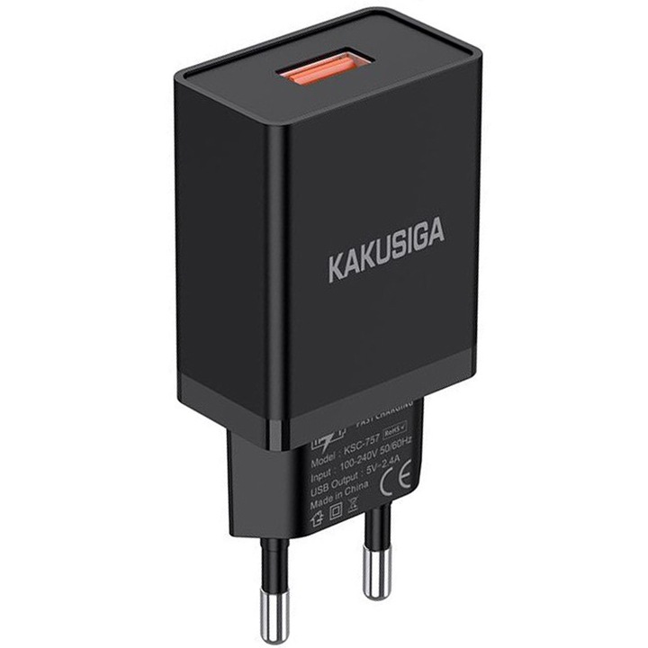 Adaptor KSC-757, Port USB, Incarcare rapida 2.4A, Retea EU, Negru