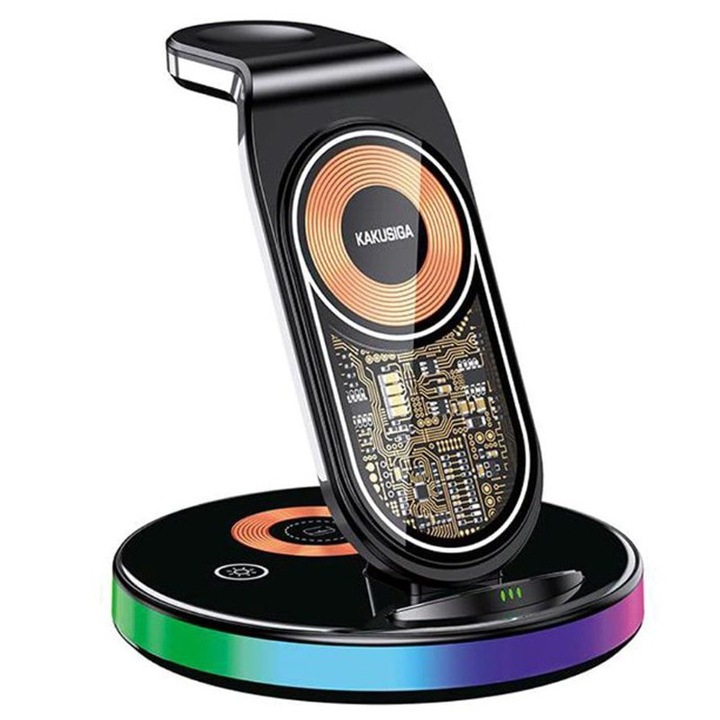 Suport Incarcator 3 in 1, KSC-1153, Magsafe, Incarcare rapida 15W, Negru