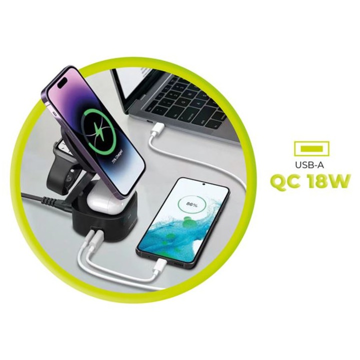 Incarcator Wireless Mobile Origin PW1, 5 in 1, 65W, 1x USB, 1x USB-C, Qi2 Charging, Quick Charge 3.0, Negru