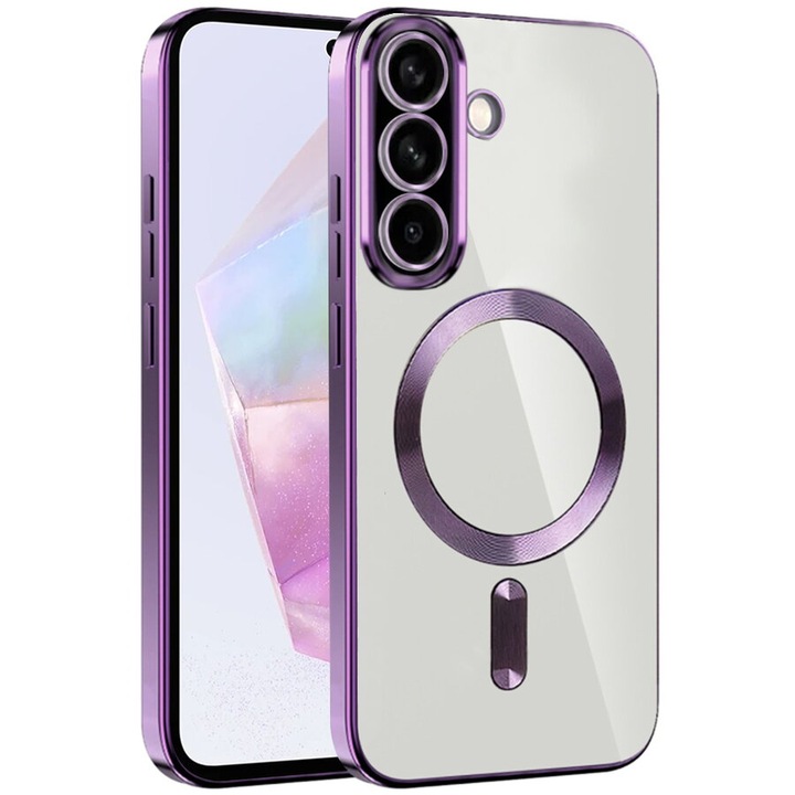 Husa compatibila cu Samsung Galaxy A17, Magsafe, Protectie Camera, Rezistent la socuri, Margine Mov, TSS