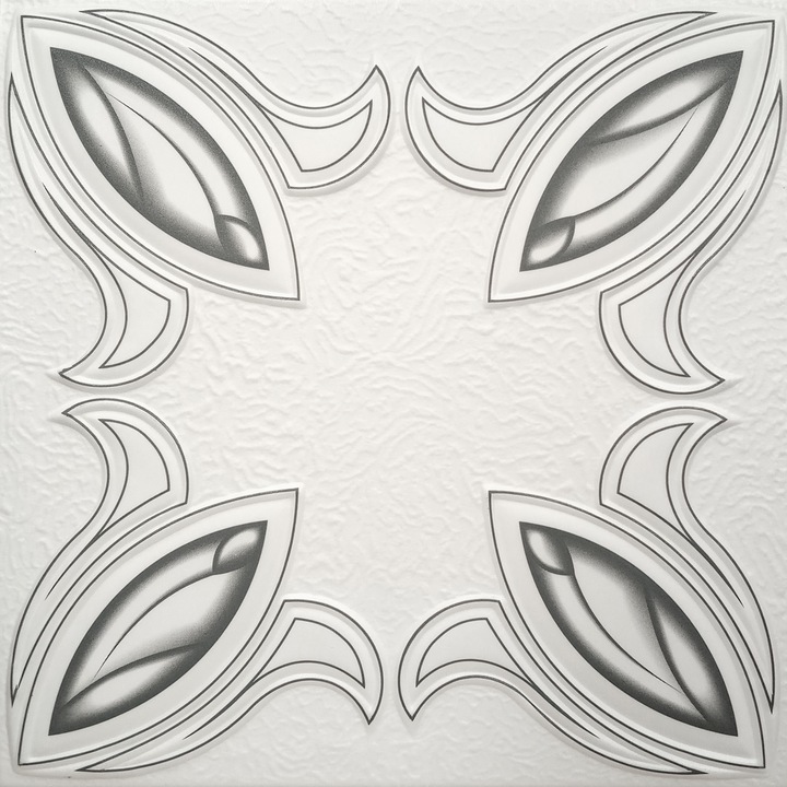 Декоративен 3D окачен таван Tulip Grey 0857, екструдиран полистирол, сив, 50x50x0.4 см