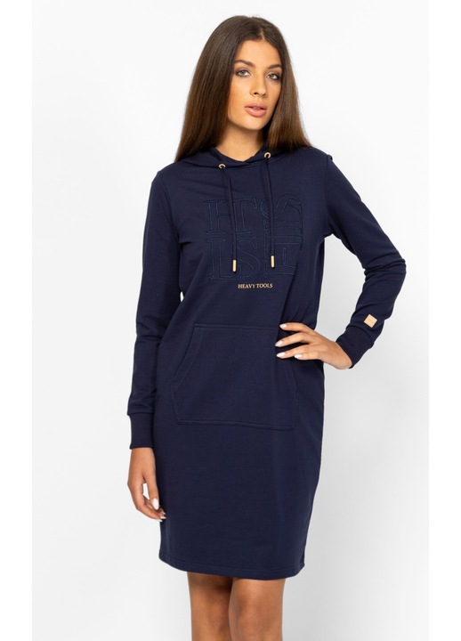 Rochie Heavy Tools Valencia, albastru, lungime deasupra genunchiului, cu glugă, mărime S