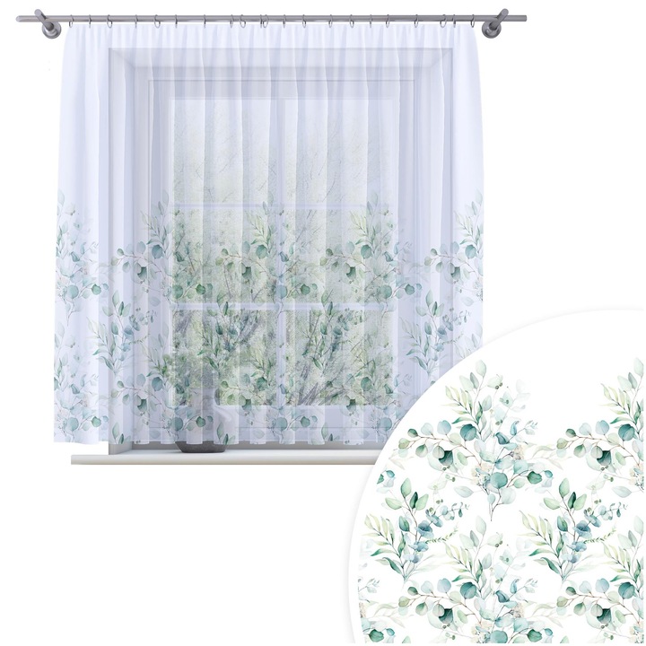 Perdele HomeView, alb cu imprimeu, 200x150 cm, montaj usor, pentru camera de zi si dormitor