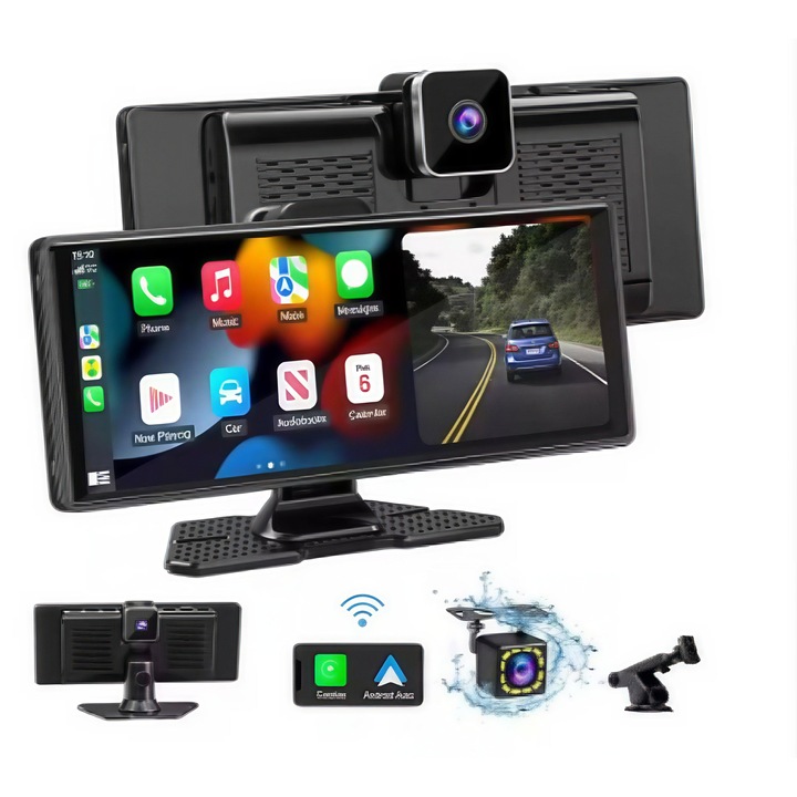 Sistem De Navigatie Auto GPS, Portabil 10.26" CarPlay & Android Auto, Touchscreen, DVR Camera Fata Si Spate, Bluetooth, Wi-Fi, Full HD, Ecran IPS