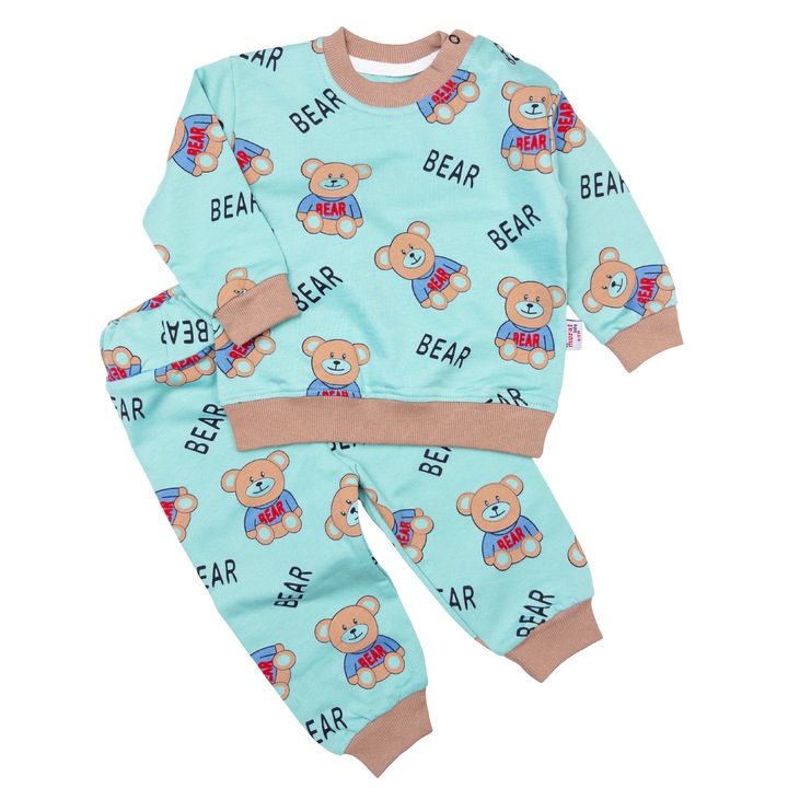 Compleu pentru bebelusi, model Ursuleti Turcoaz 7715