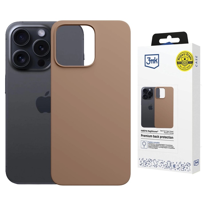Carcasa 3mk Hardy MagSilicone compatibila cu iPhone 15 Pro, Gold
