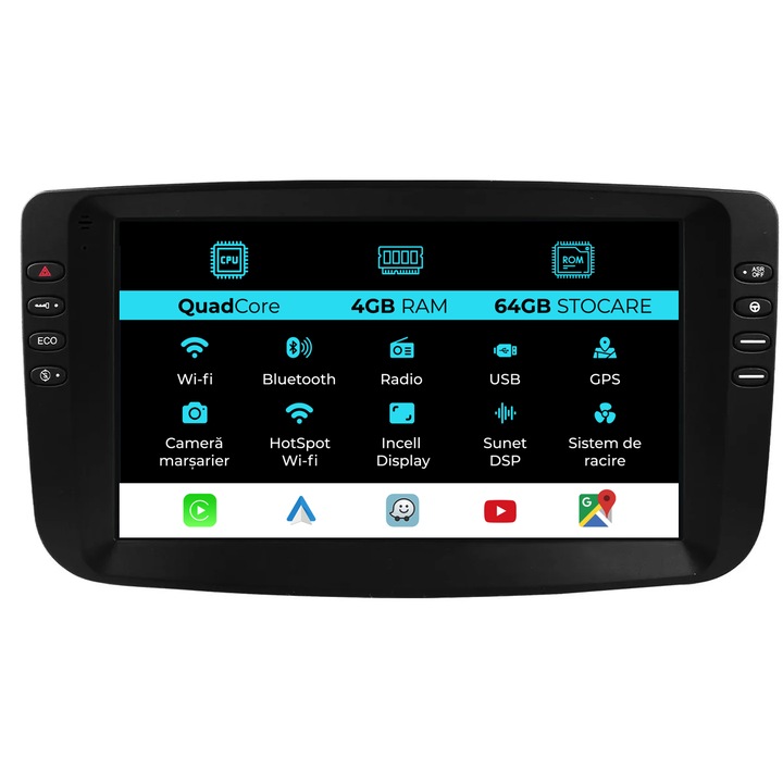 Dedikált navigáció Fiat Linea, Punto (2012-2018), QuadCore, 9 hüvelykes, 4 GB RAM, 64 GB tárhely, Carplay