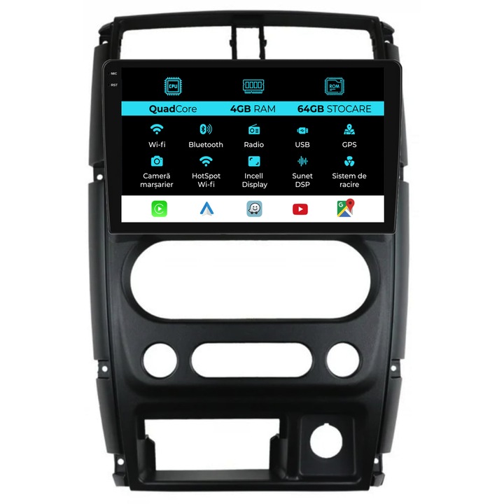 Dedikált navigáció Suzuki Jimny 3 (2005-2019), QuadCore, 9 hüvelykes, 4 GB RAM, 64 GB tárhely, Carplay