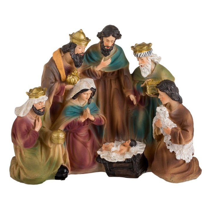 Iesle de craciun cu figurine din polirasina magi cu cadouri 24x10x20cm