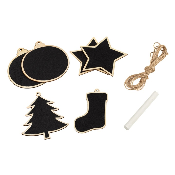Set creatie de craciun ornamente de lemn tabla neagra cu creta - 6buc