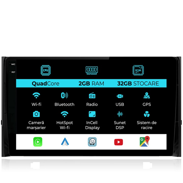 Dedikált navigáció Skoda Kodiaq (2016-2024), 10 hüvelykes Incell, 2 GB RAM, 32 GB tárhely, Carplay