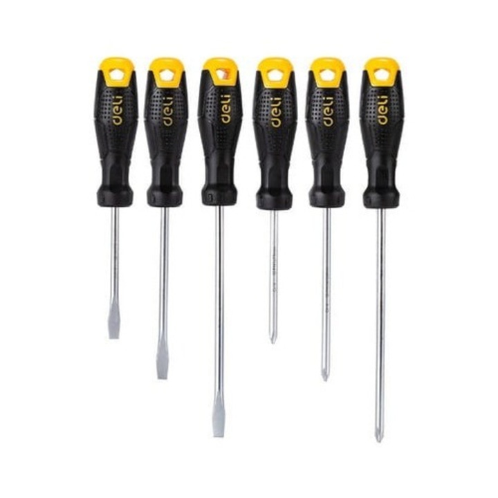 6 darabos csavarhúzó készlet, lapos/Phillips fejű, króm-vanádium, fekete