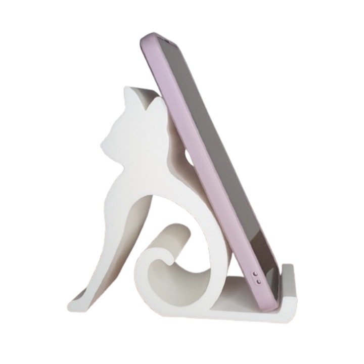 Decoratiune uport telefon haios model pisica, culoare alb, universal, material bioplastic, tiparit 3D