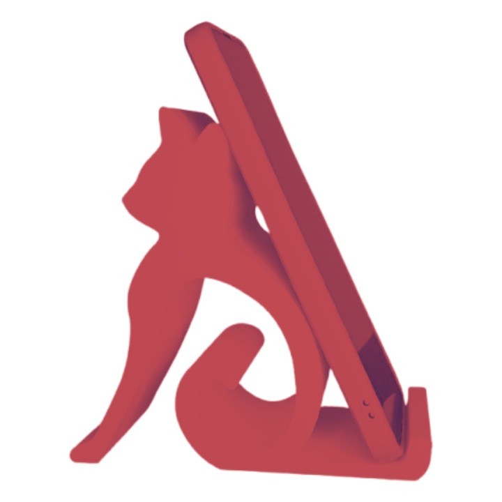 Decoratiune suport telefon haios model pisica, culoare rosu, universal, material bioplastic, tiparit 3D