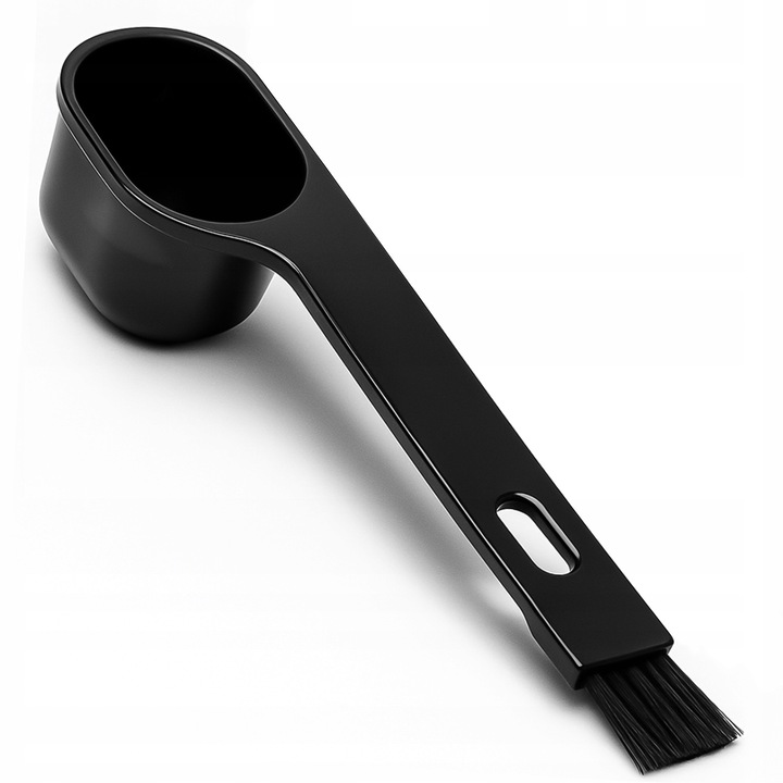 Kávéskanál kefével, Kuketo, Ellenálló üveg, 25 g kapacitás, Ergonomikus fogantyú a kényelmes használathoz, Ideális kávé vagy tea adagolásához, 10 x 10 cm, Fekete