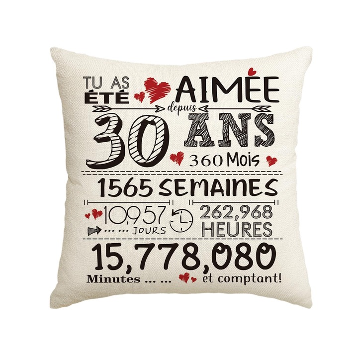 Poszewka decorativa pentru 30 de ani, tematica aniversara, 45x45 cm